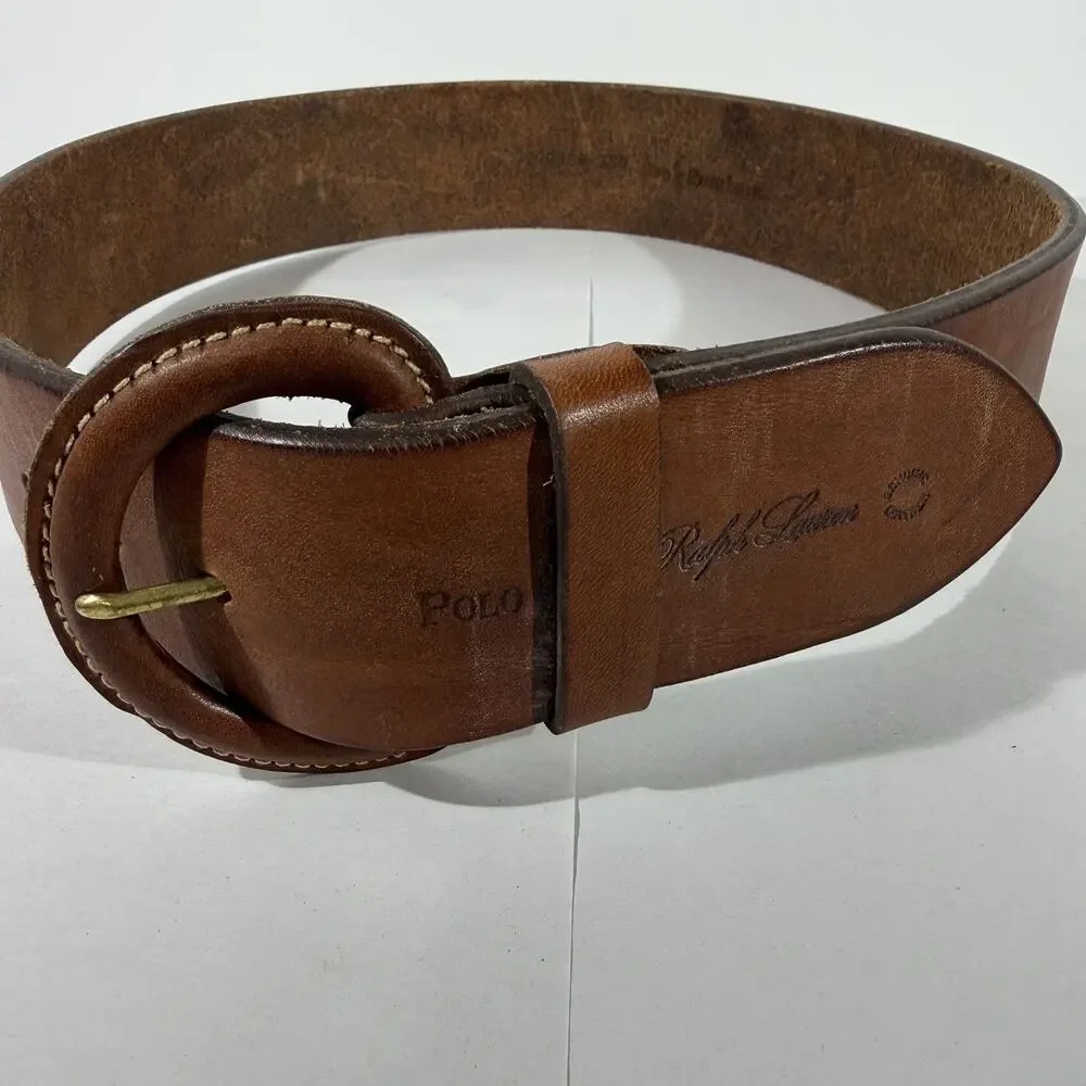 Vintage 90’s Polo Ralph Lauren Brown Leather Belt Size 30 Made in Italy Brass